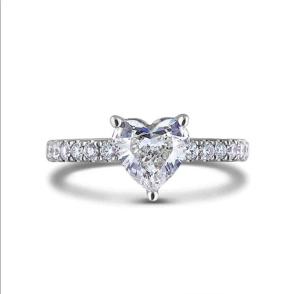 NEW! 18K White Gold Plated Solitaire Heart Shaped Diamond Engagement Ring - Picture 7 of 7